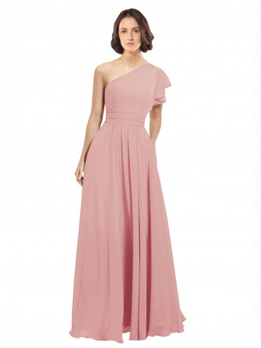 A-Linien Eine-Schulter Chiffon Lange Brautjungfernkleider Fabrik