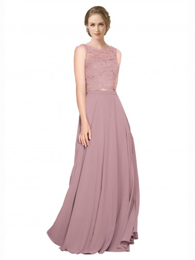 A-Linien Illusion Ausschnitt Chiffon Spitze Lange Brautjungfernkleider / Abiballkleider Fabrik
