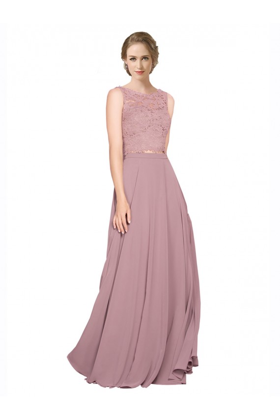 A-Linien Illusion Ausschnitt Chiffon Spitze Lange Brautjungfernkleider / Abiballkleider Fabrik