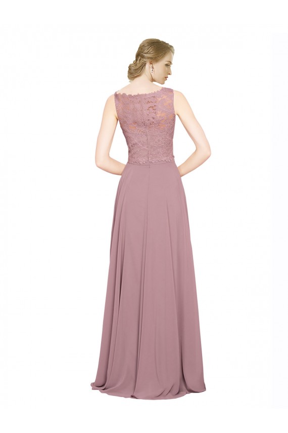 A-Linien Illusion Ausschnitt Chiffon Spitze Lange Brautjungfernkleider / Abiballkleider Fabrik