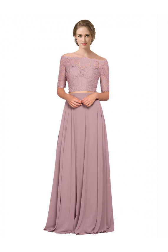 A-Linien Off-Schulter Chiffon Spitze Lange Brautjungfernkleider / Abiballkleider Fabrik