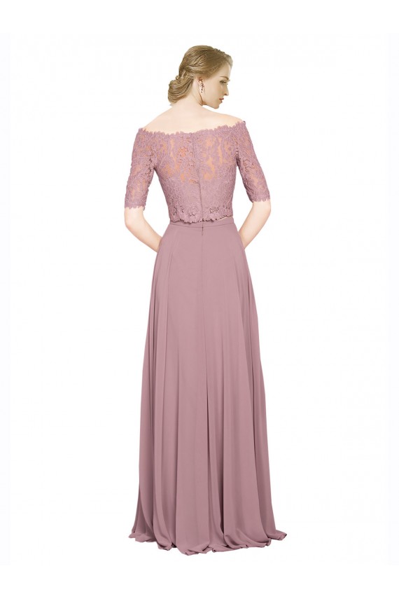 A-Linien Off-Schulter Chiffon Spitze Lange Brautjungfernkleider / Abiballkleider Fabrik