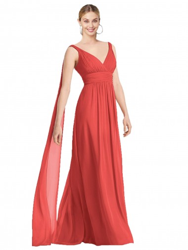 A-Linien V-Ausschnitt Chiffon Lange Brautjungfernkleider Fabrik