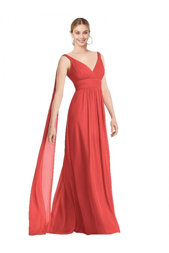 A-Linien V-Ausschnitt Chiffon Lange Brautjungfernkleider Fabrik