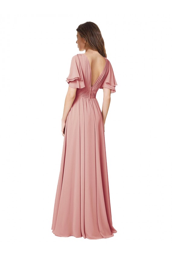 A-Linien V-Ausschnitt Chiffon Lange Brautjungfernkleider Fabrik