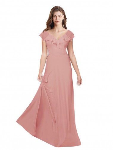 A-Linien V-Ausschnitt Chiffon Lange Brautjungfernkleider Fabrik