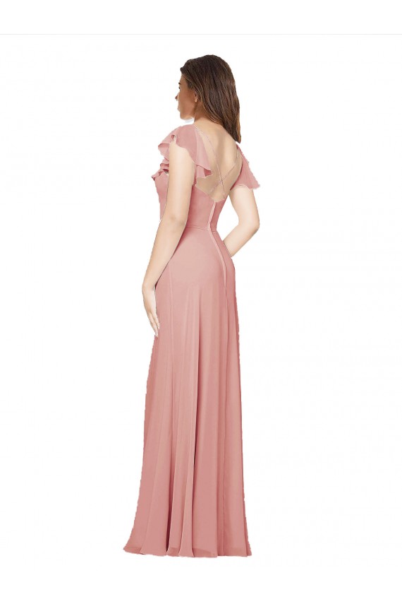 A-Linien V-Ausschnitt Chiffon Lange Brautjungfernkleider Fabrik