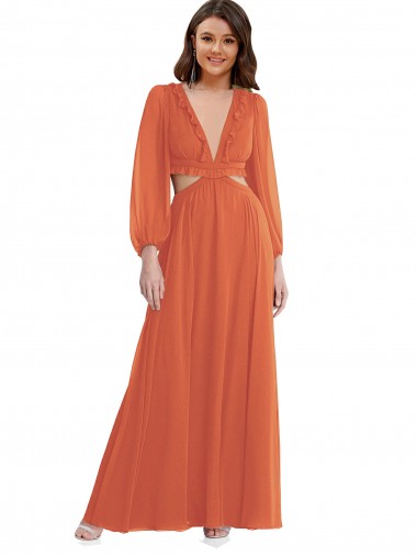A-Linien V-Ausschnitt Chiffon Lange Brautjungfernkleider Fabrik