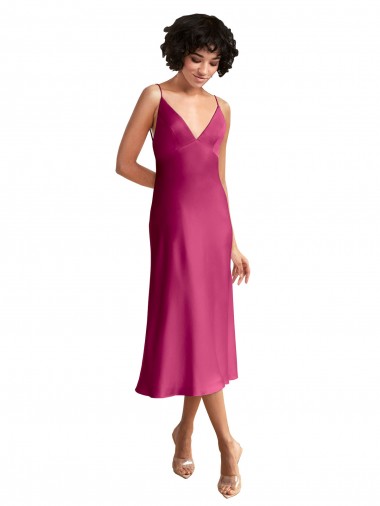 A-Linien V-Ausschnitt Midi Stretch-Satin Kurze Formale Brautjungfernkleider / Abendkleider / Abiballkleider / Cocktailkleider / Heimkehr Kleider Fabrik