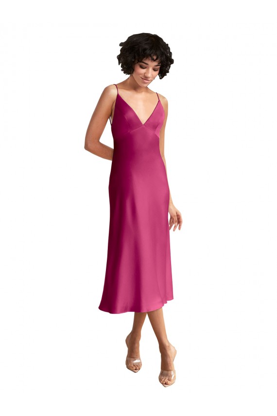 A-Linien V-Ausschnitt Midi Stretch-Satin Kurze Formale Brautjungfernkleider / Abendkleider / Abiballkleider / Cocktailkleider / Heimkehr Kleider Fabrik