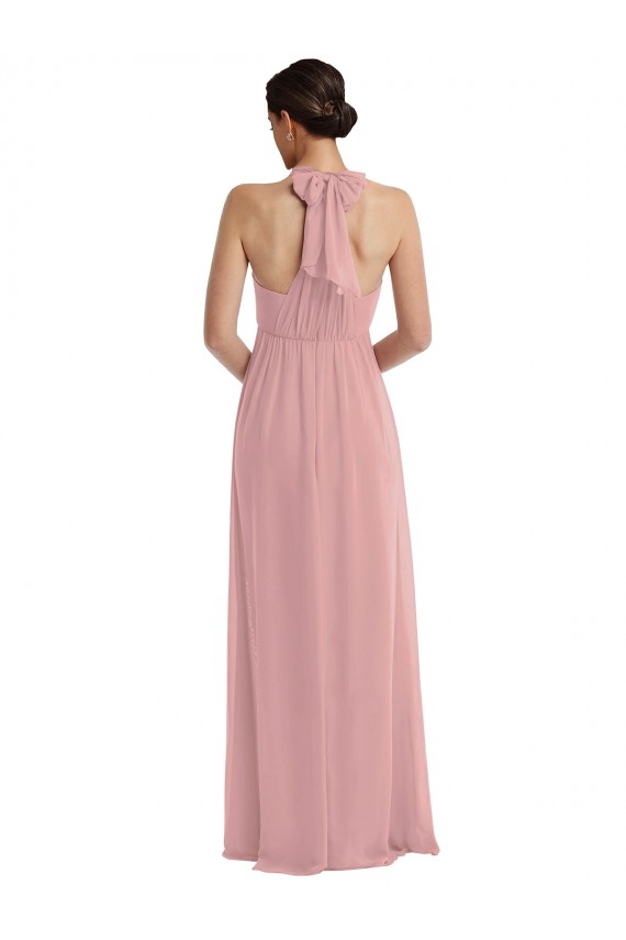 Altrosa A-Linien Neckholder Chiffon Lange Brautjungfernkleider Fabrik