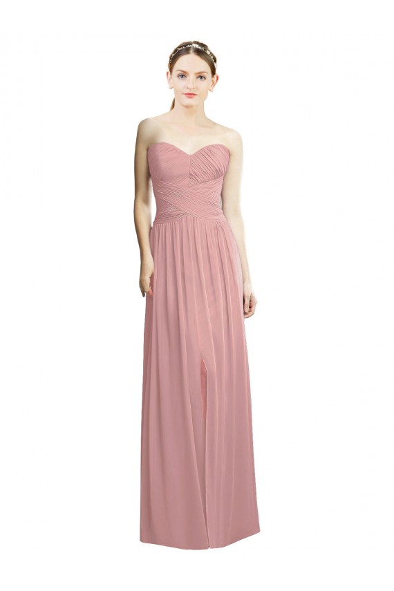 Altrosa A-Linien Trägerlos Chiffon Lange Formale Brautjungfernkleider / Abendkleider Fabrik