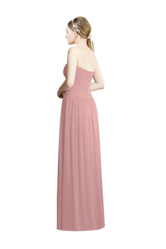 Altrosa A-Linien Trägerlos Chiffon Lange Formale Brautjungfernkleider / Abendkleider Fabrik
