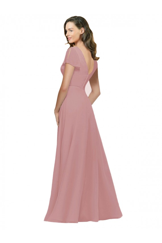 Altrosa A-Linien V-Ausschnitt Chiffon Lange Brautjungfernkleider Fabrik
