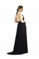 Austernsilber A-Linien Neckholder Chiffon Lange Brautjungfernkleider Fabrik