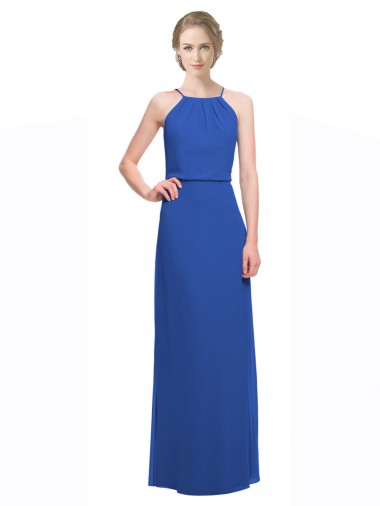 Blau 135 A-Linien Spaghetti-Träger Chiffon Lange Brautjungfernkleider Fabrik