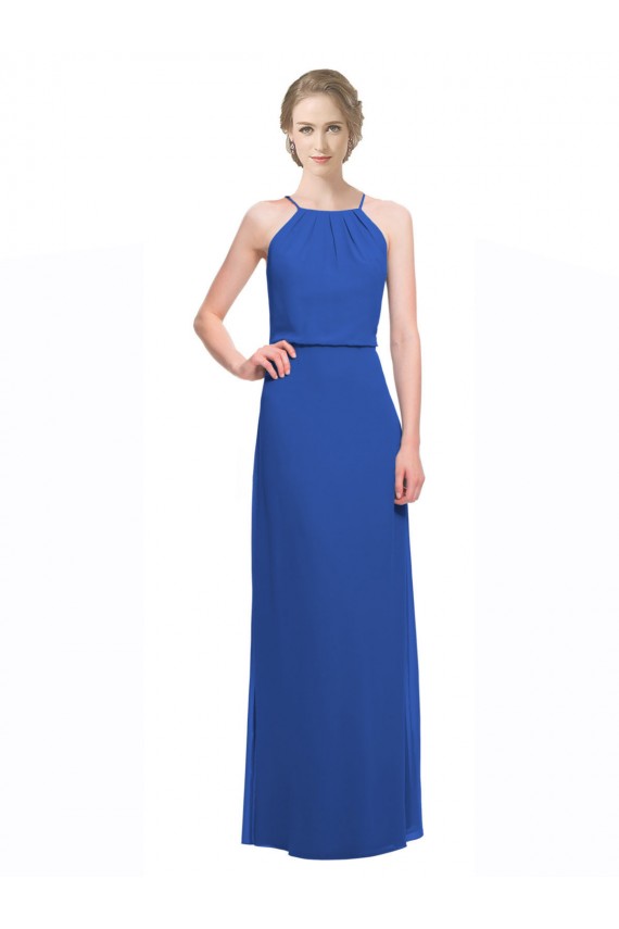 Blau 135 A-Linien Spaghetti-Träger Chiffon Lange Brautjungfernkleider Fabrik