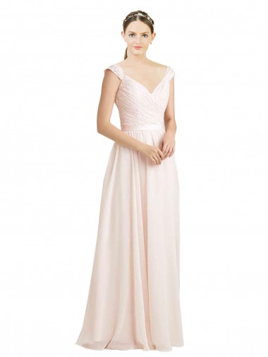 Creme Rosa A-Linien Chiffon Spitze Lange Brautjungfernkleider Fabrik