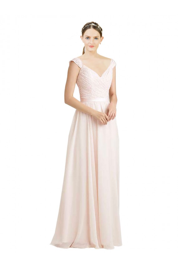 Creme Rosa A-Linien Chiffon Spitze Lange Brautjungfernkleider Fabrik