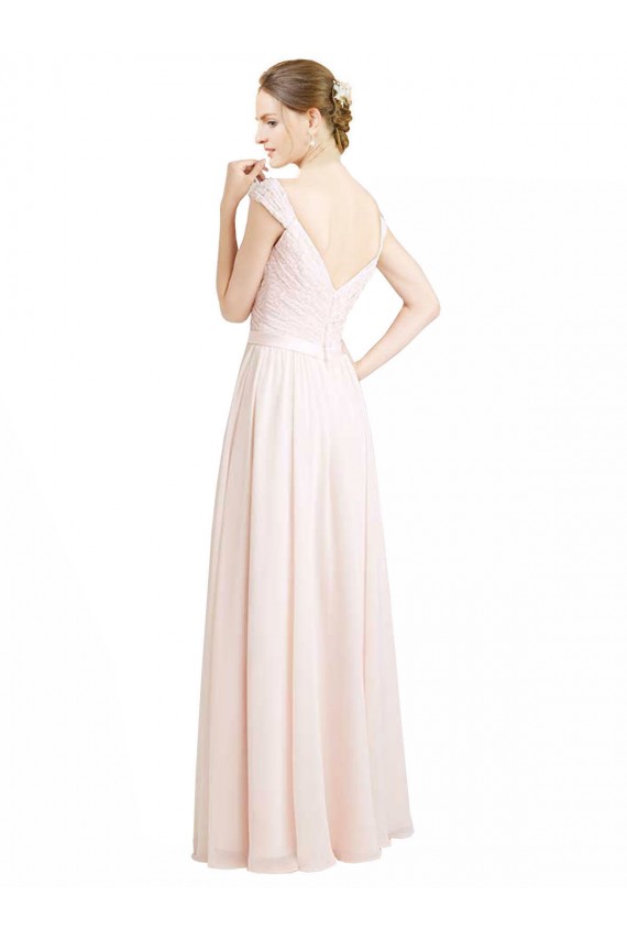 Creme Rosa A-Linien Chiffon Spitze Lange Brautjungfernkleider Fabrik