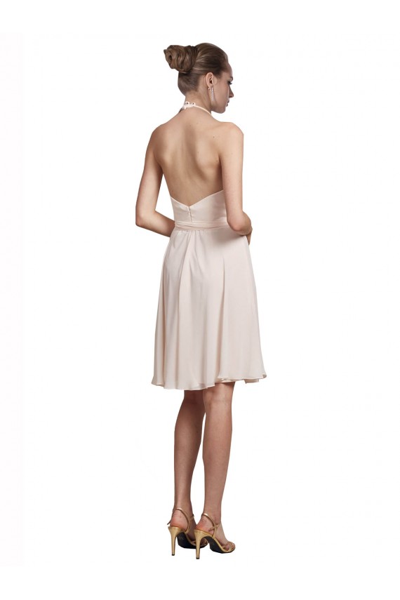 Creme Rosa A-Linien Neckholder V-Ausschnitt Knielang Chiffon Kurze Brautjungfernkleider / Cocktailkleider / Heimkehr Kleider Fabrik