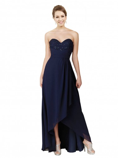 Dunkelmarine A-Linien Chiffon Lange Brautjungfernkleider Fabrik