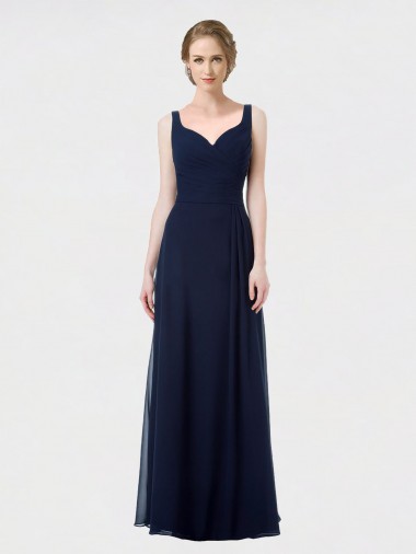 Dunkelmarine A-Linien Chiffon Lange Brautjungfernkleider Fabrik