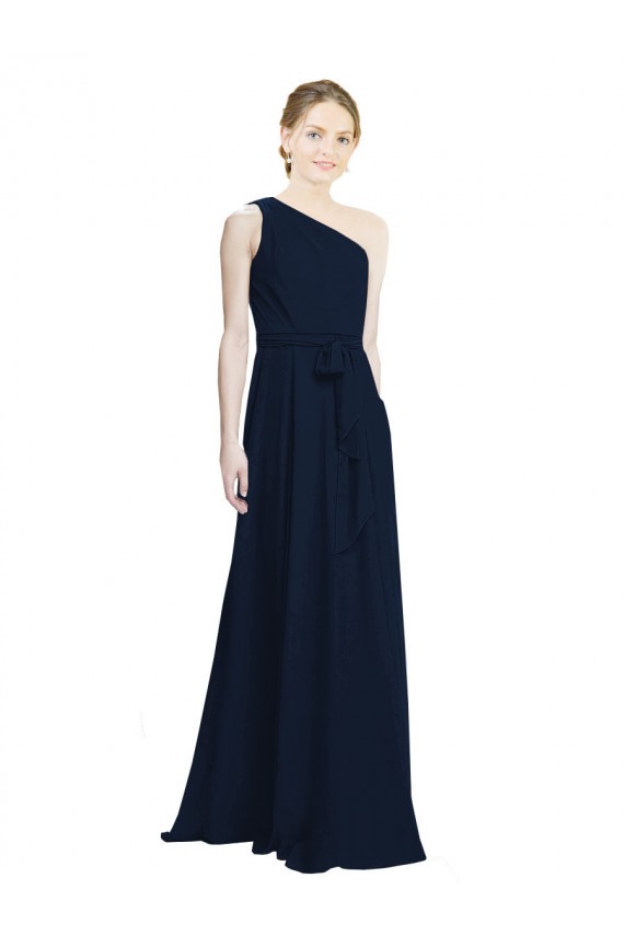 Dunkelmarine A-Linien Eine-Schulter Chiffon Lange Brautjungfernkleider Fabrik