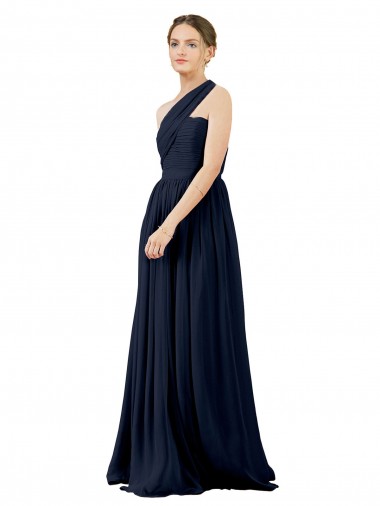 Dunkelmarine A-Linien Eine-Schulter Chiffon Lange Brautjungfernkleider Fabrik