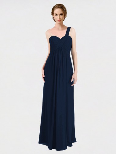 Dunkelmarine A-Linien Eine-Schulter Chiffon Lange Brautjungfernkleider Fabrik
