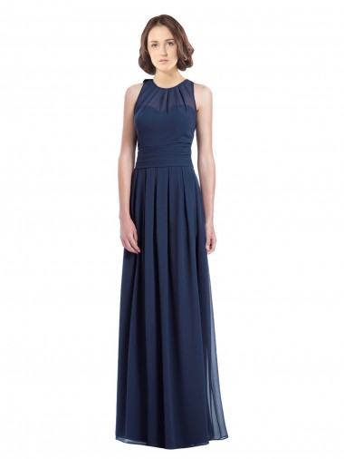 Dunkelmarine A-Linien Neckholder Chiffon Lange Brautjungfernkleider Fabrik