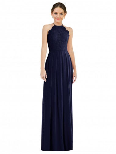 Dunkelmarine A-Linien Neckholder Chiffon Lange Brautjungfernkleider Fabrik