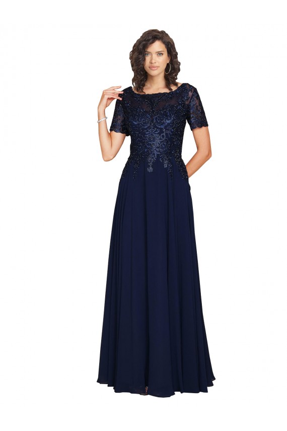 Dunkelmarine A-Linien Runder Ausschnitt Chiffon Lange Brautjungfernkleider / Abiballkleider Fabrik