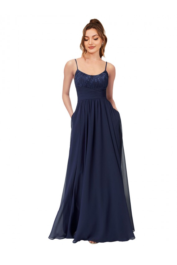Dunkelmarine A-Linien Scoop Chiffon Spitze Lange Brautjungfernkleider Fabrik