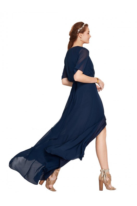 Dunkelmarine A-Linien V-Ausschnitt Chiffon Lange Brautjungfernkleider Fabrik