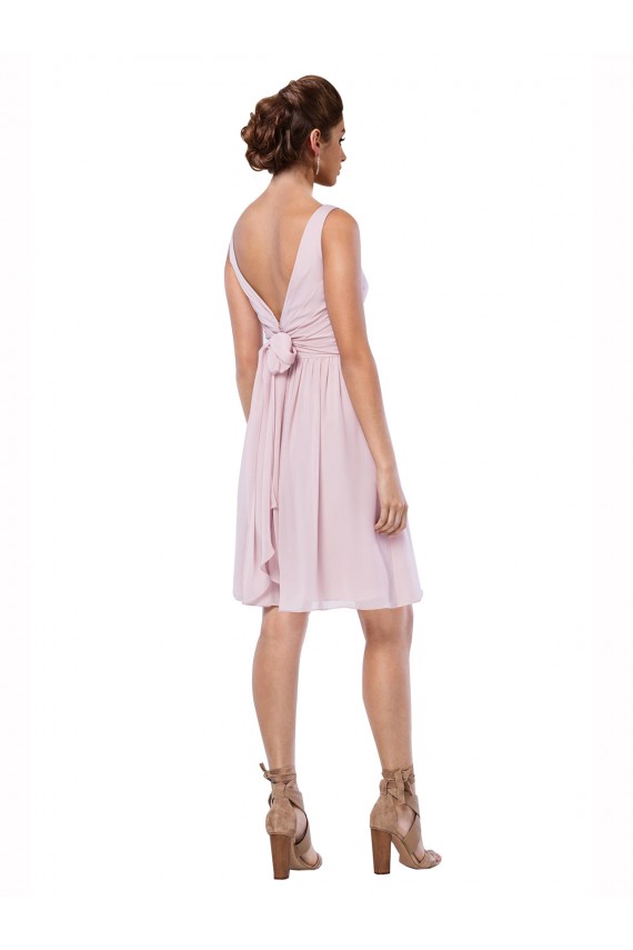 Dunkelmarine A-Linien V-Ausschnitt Knielang Chiffon Kurze Brautjungfernkleider / Cocktailkleider / Heimkehr Kleider Fabrik