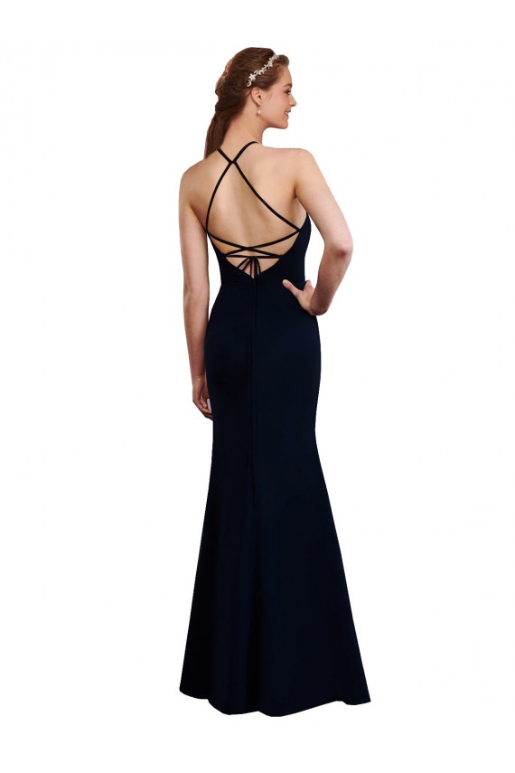 Dunkelmarine Meerjungfrau Neckholder Chiffon Lange Brautjungfernkleider Fabrik