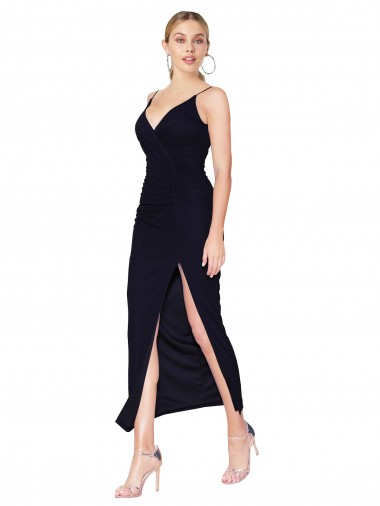 Dunkelmarine Meerjungfrau V-Ausschnitt Knielang Chiffon Kurze Formale Brautjungfernkleider / Abendkleider / Abiballkleider / Cocktailkleider / Heimkehr Kleider Fabrik