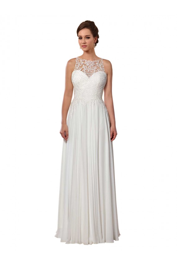 Elfenbein A-Linien Illusion Ausschnitt Sweep Zug Chiffon Boho Brautkleider Fabrik