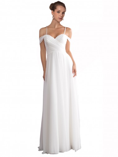 Elfenbein A-Linien Off-Schulter Sweep Zug Chiffon Strand Brautkleider Fabrik