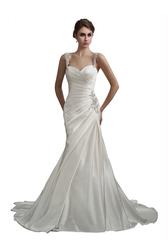 Elfenbein Meerjungfrau Kapelle-schleppe Satin Strand Brautkleider Fabrik