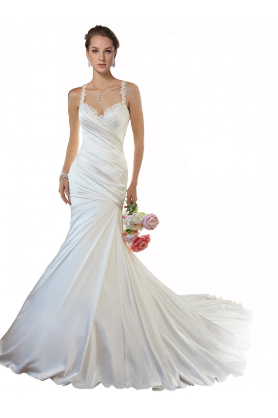 Elfenbein Meerjungfrau Kapelle-schleppe Satin Strand Brautkleider Fabrik