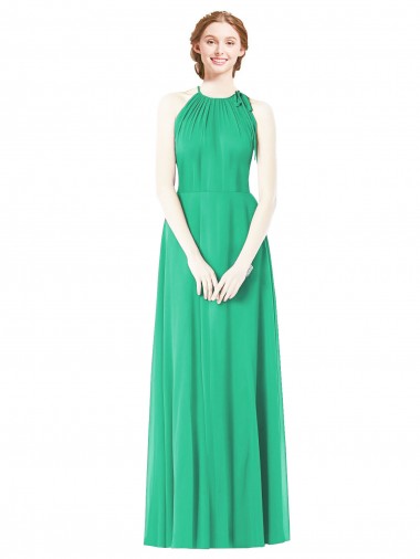 Emerald A-Linien Neckholder Chiffon Lange Brautjungfernkleider Fabrik