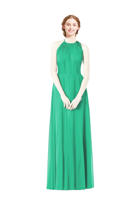 Emerald A-Linien Neckholder Chiffon Lange Brautjungfernkleider Fabrik