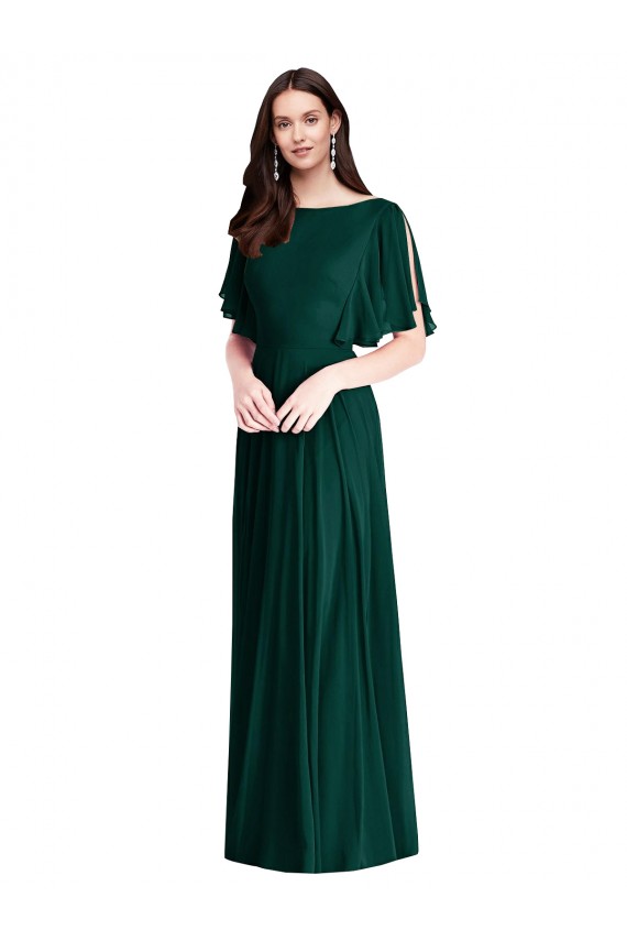 Evergrün A-Linien Chiffon Lange Brautjungfernkleider Fabrik