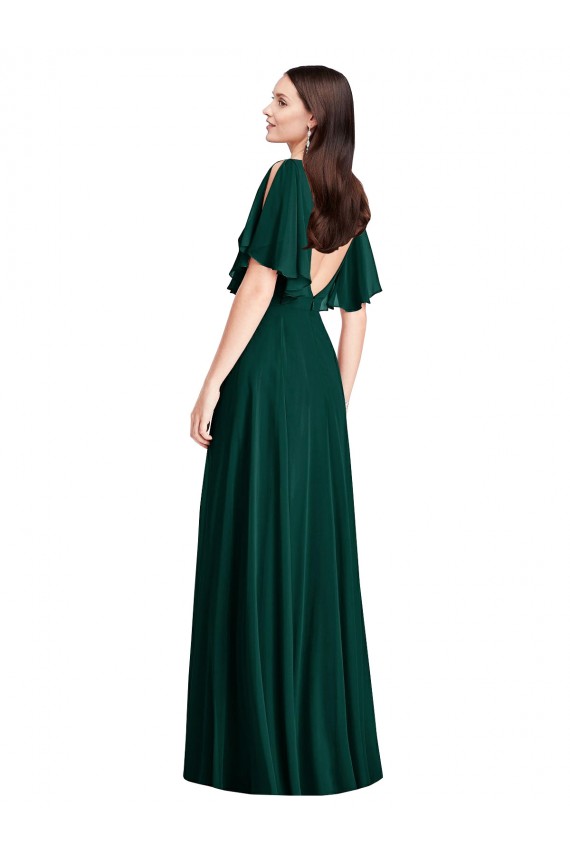Evergrün A-Linien Chiffon Lange Brautjungfernkleider Fabrik