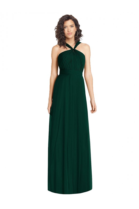 Evergrün A-Linien Neckholder Chiffon Lange Brautjungfernkleider Fabrik