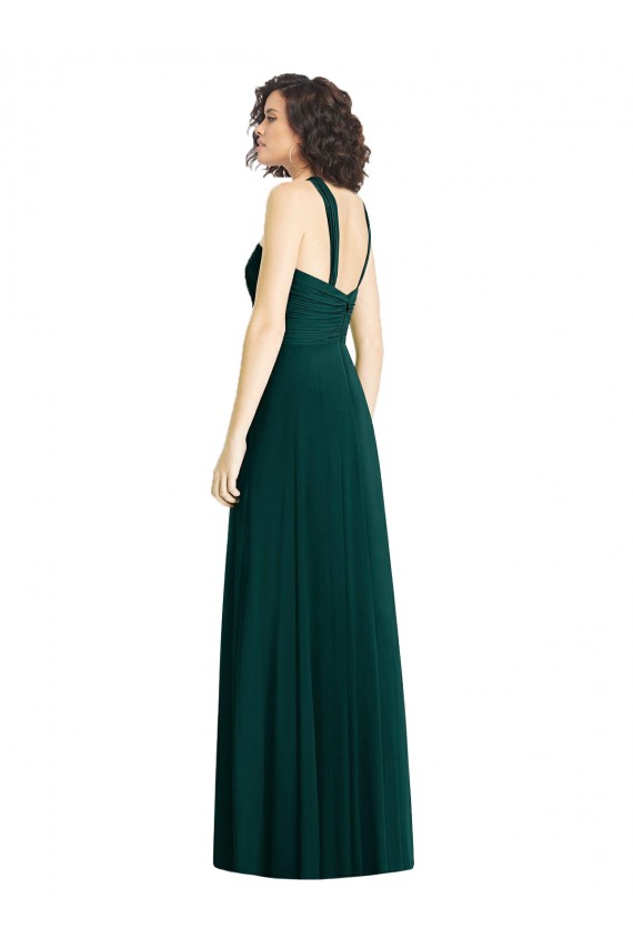 Evergrün A-Linien Neckholder Chiffon Lange Brautjungfernkleider Fabrik