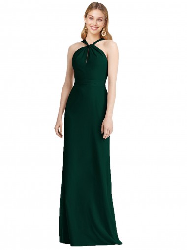 Evergrün Trompete Neckholder Chiffon Lange Brautjungfernkleider Fabrik