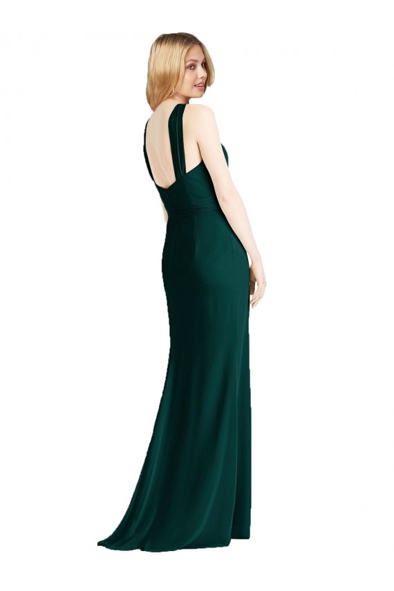 Evergrün Trompete Neckholder Chiffon Lange Brautjungfernkleider Fabrik